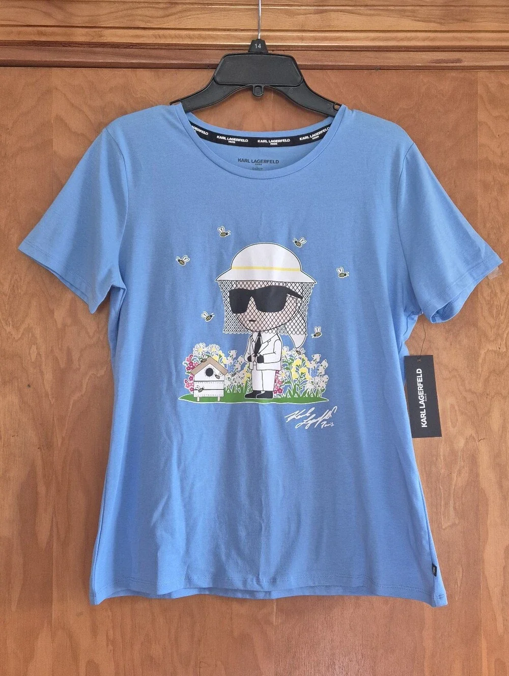 Karl Lagerfeld Paris Sky Blue Crewneck Tee, Size S